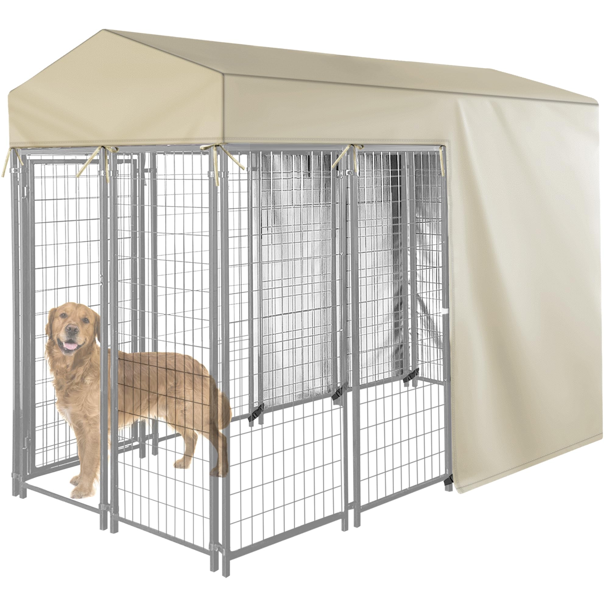 Iceberg Elf Outdoor Dog Kennel Cover Half Coverage for 8Dx4Wx6H 600D Heavy Duty Waterproof Kennel Covers for Dog Cages(Cover Only) Khaki